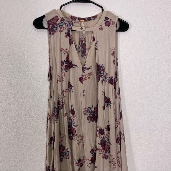 Free People Grey with Purple and Blue Floral Swing Tunic/Mini Dress - Picture 3 of 6
